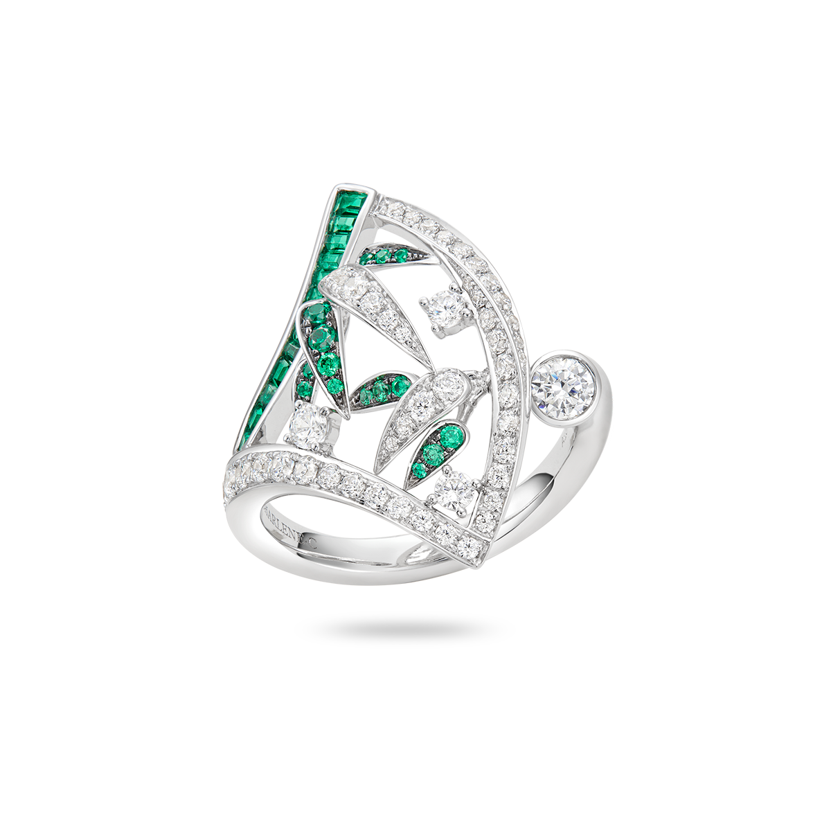 Bamboo Fan  Emerald Ring I