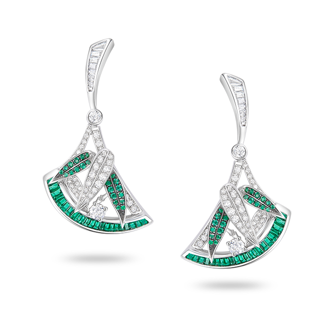 Bamboo Fan Emerald  Earrings I