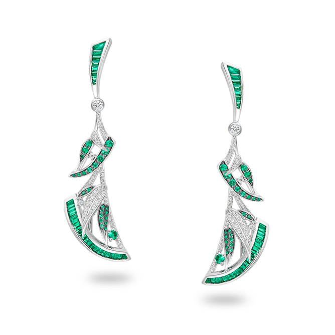 Bamboo Fan Emerald Earrings II