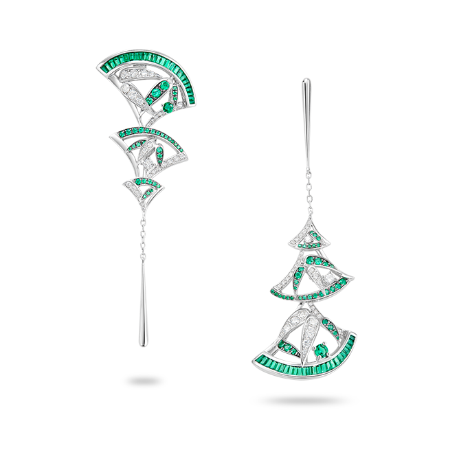Bamboo Fan Emerald  Earrings IV